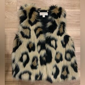 Michael Kors Faux Fur Leopard Print Vest in Black and Tan